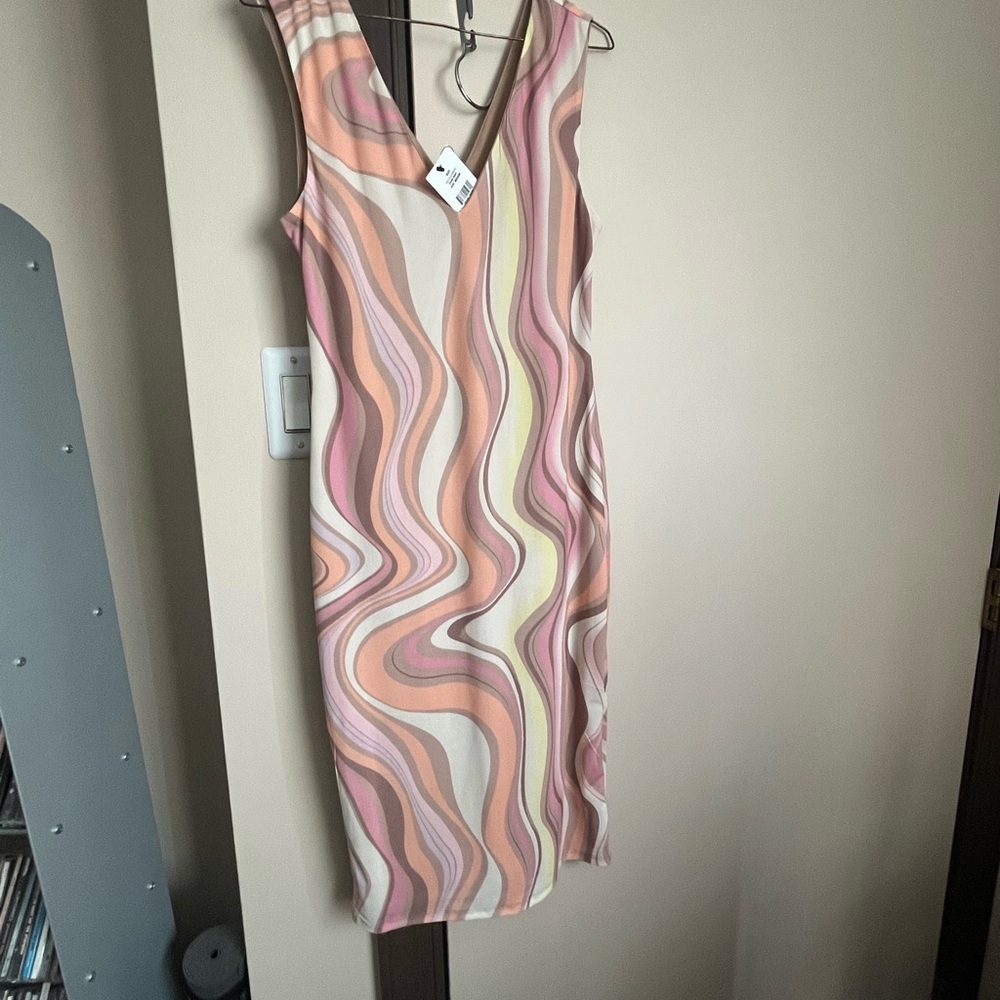 Sleeveless Midi Dress in Pink Swirl Print